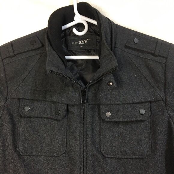 Black Rivet Mens Wool Blend Charcoal‎ Gray Pea Coat Jacket Size XXL Full Zip - Picture 3 of 12
